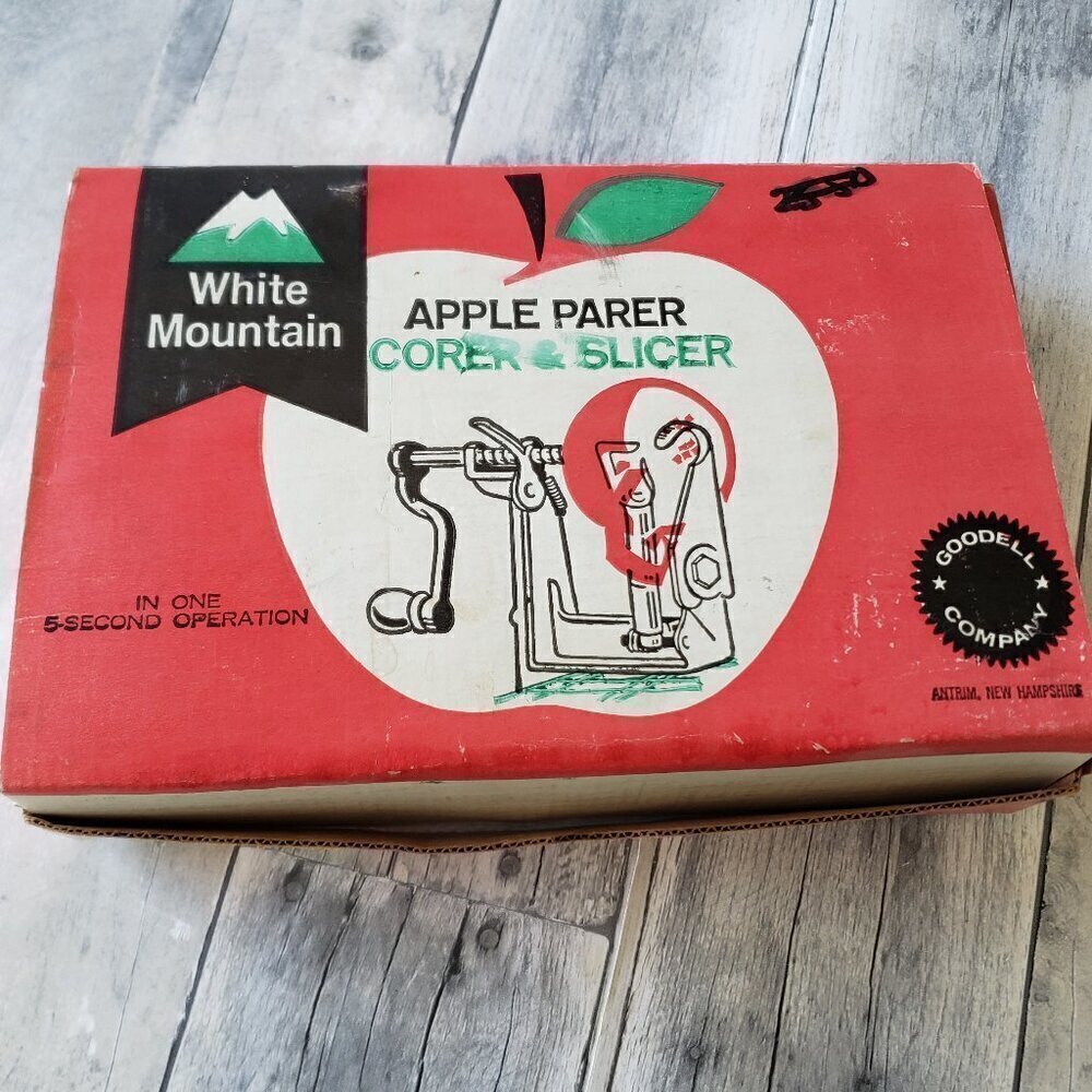 Vintage White Mountain Apple Parer Corer Slicer Peeler Original Box Instructions